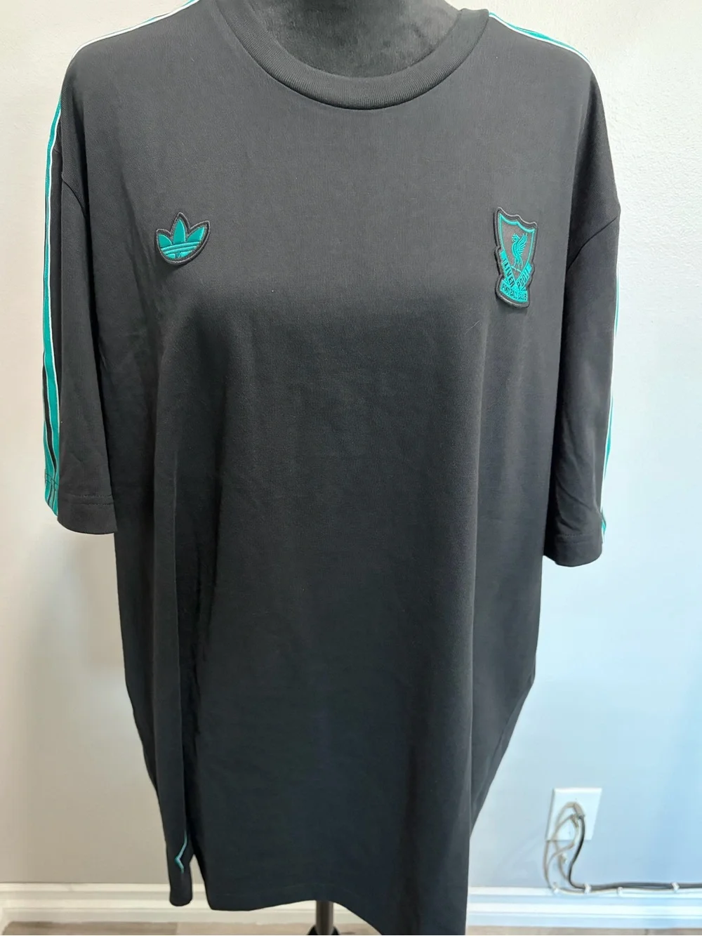Liver Pool Adidas Men’s Black Tee with Teal Accents